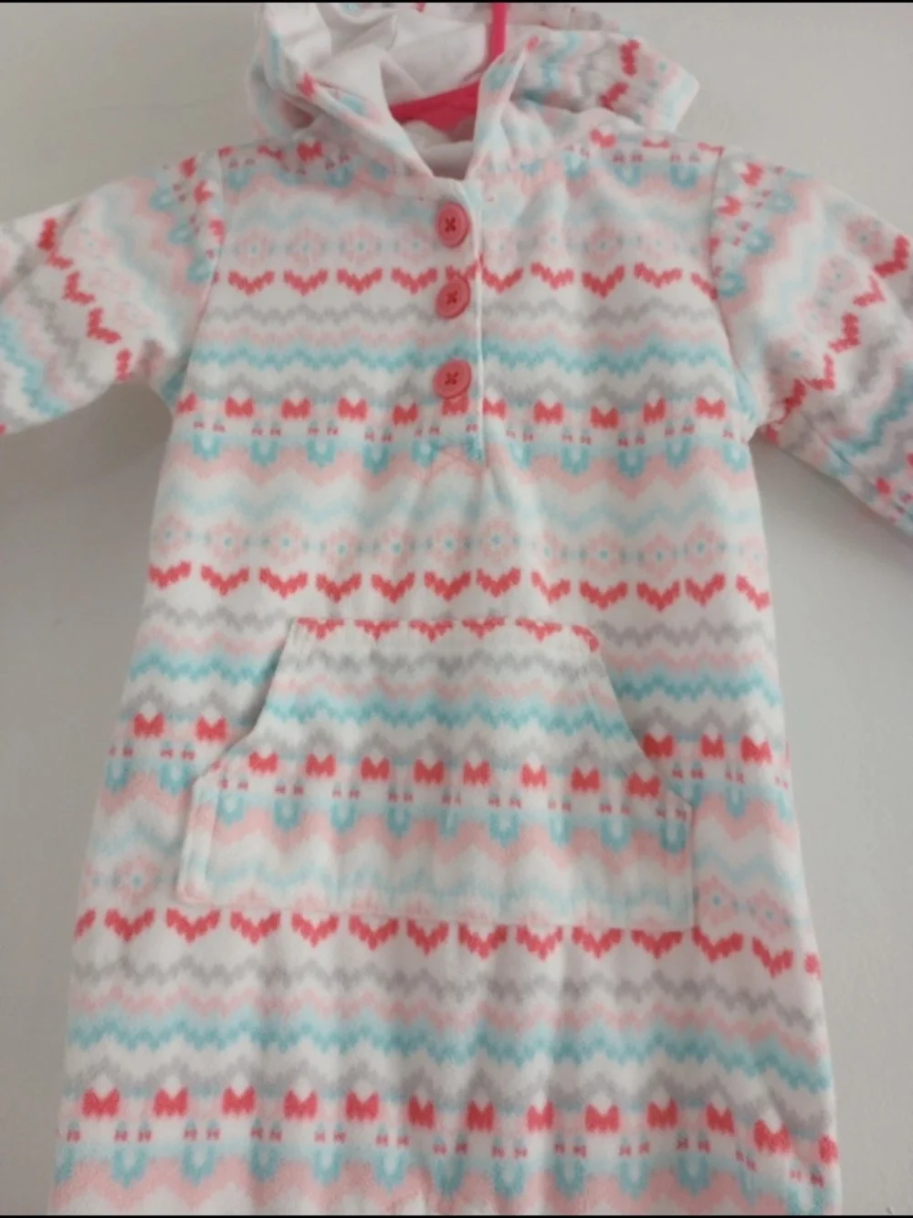 Carter's Coral Pink Blue Gray Fleece Hooded One-Piece Bodysuit 18 Months Baby